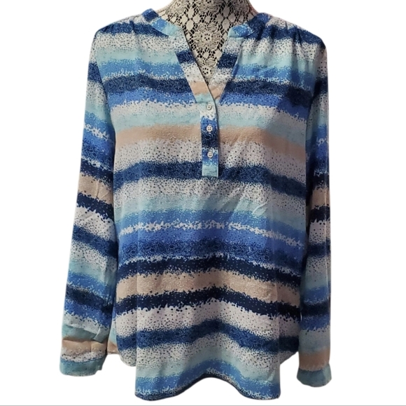 Valerie Stevens Women's Striped V-Neck Blouse Top L - Picture 1 of 6